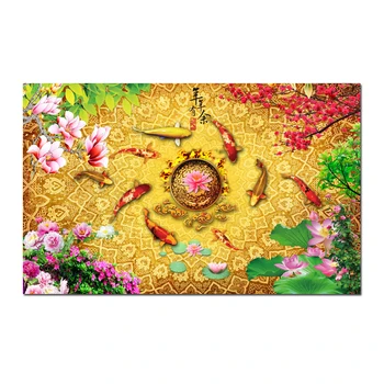 Čínsky Štýl lotosové Kvety Koi Ryby, Maľovanie na Plátno, Tlač Plagátov Wall Art Decor Vytlačené Obrázky na Obývacia Izba HYL1219 - Obrázok 1  