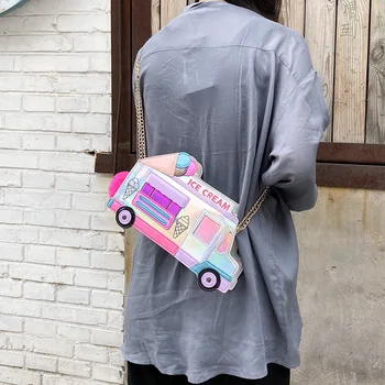 Dievčatá Darčekový Zábavný Program Messenger Taška Crossbody Reťazca Taška Ice Cream Auto Ženy Kabelka Osobnosti Oslnivé Farebné Laserové Tašky Cez Rameno - Obrázok 2  
