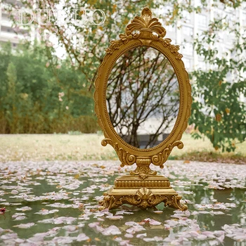 Márnosť Vintage Stôl Zrkadlá Spálňa Dievčatá Luxusné Stojí Nordic Zrkadlo Estetické zlato Zlato Espejo Dekorácie GXR40XP - Obrázok 2  