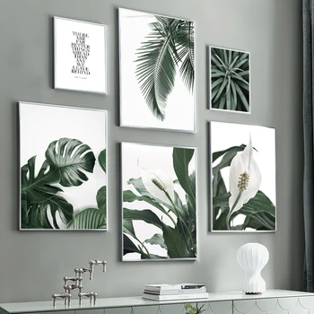 Tropické Rastliny Palmové Listy Biely Kvet Wall Art Plátno Na Maľovanie Nordic Plagáty A Potlačou Obrazov Na Stenu Pre Obývacia Izba Dekor - Obrázok 1  