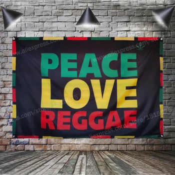 Mier, Láska Reggae Vlajky Zástavy Polyester 5*3 FT 144* 96 CM Visí Na Stene 4 osadené priechodkami Vlastné Vlajky, Krytý Rasta - Obrázok 1  