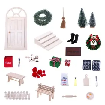 27Pcs Malý Víla Drevené Dvere Vianoce Miniatúrne Dekorácie, 1:12 Doll House Scény, Rekvizity pre Železnice Architektonické - Obrázok 2  