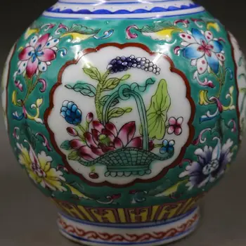 Čínsky Zelený Famille Rose Porcelánu Qing Qianlong Kvety Dizajn Váza, 10.2 palcov - Obrázok 2  