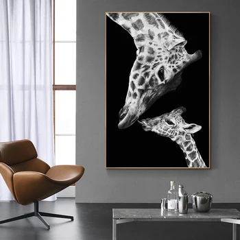 Afrika Žirafa Čiernej a Bielej Zvierat Wall Art Plagáty Zvierat Plátno Tlačiť Obrazy Obrázok pre Obývacej Izby, Spálne, Dekoratívne - Obrázok 1  