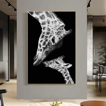Afrika Žirafa Čiernej a Bielej Zvierat Wall Art Plagáty Zvierat Plátno Tlačiť Obrazy Obrázok pre Obývacej Izby, Spálne, Dekoratívne - Obrázok 2  