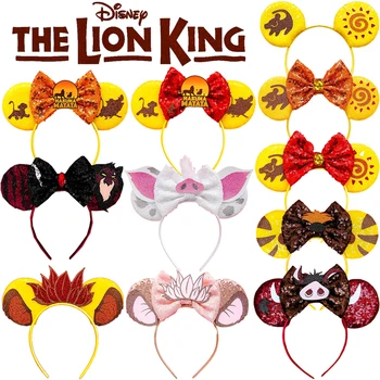 Lion King Uši Čelenky Dievčatá Cartoon Mufasa Simba Hairbands Deti Disney Pumbaa Vlasy Príslušenstvo Ženy Flitrami Luk Pokrývku Hlavy - Obrázok 1  