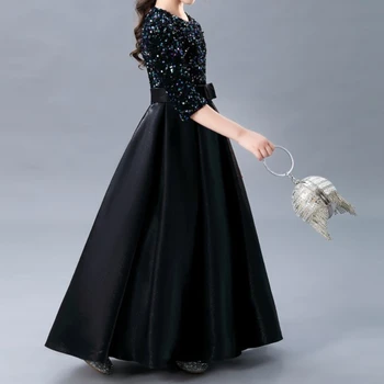 Francúzsky Elegantný Štíhly Polovičný Rukáv Klasické O Krk Večerné Šaty Luxusné Ťažké Sequin Princezná Šaty Luk Jednoduché Satin Skladaný Vestidos - Obrázok 2  
