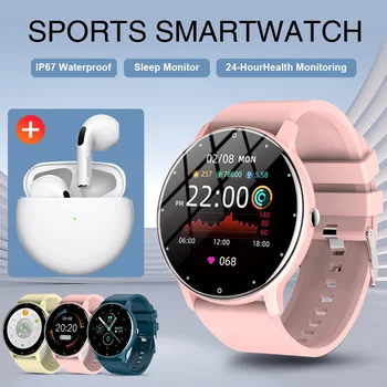 2024 Módne Smart Hodinky Dámy plne Dotykový Šport Fitness Hodinky Vodotesné Pre Android IOS Hovor Pripomienka Smartwatch Muži+Headset - Obrázok 1  