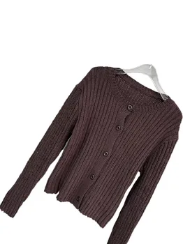 Pletený sveter cardigan kolo krku single-breasted dizajn ležérne módne 2024 jeseň nové 1025 - Obrázok 1  