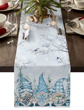 Vianočné Zime Zasnežené Trpaslík Modrá Domova Stôl Runner Svadobné Dekorácie Obrus Kuchynský Stôl Prestieranie - Obrázok 1  