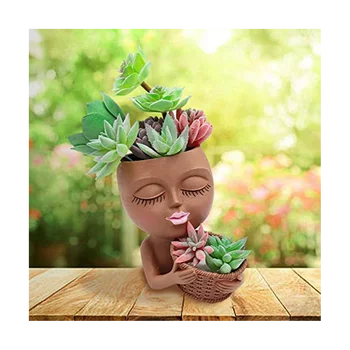 Dva-V-Jednom Kvetináč,Roztomilé Lady Tvár Kvetináčov, Vhodný pre Vnútorné Vonkajšie Rastliny Sukulentných - Obrázok 2  