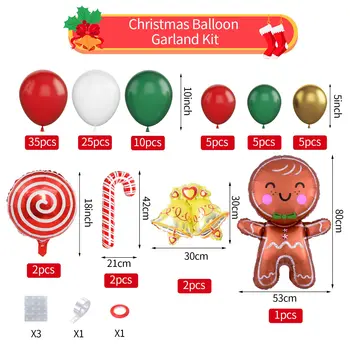 Vianočné Balón Garland Arch Súprava Červená Zelená Biela Zlaté Balóny Bell Perník Muž Candy Party Dekor Nový Rok Party Dodávky - Obrázok 2  