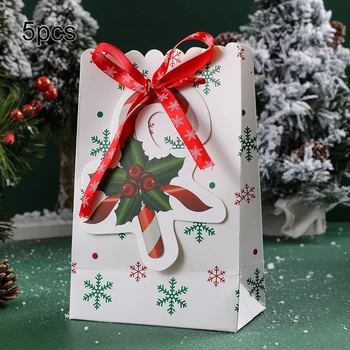 5 ks Vianočný Papier Darčeka Taška Santa Claus Stick Ponožky Bowknot Balenie Balenie Cukroviniek Cookies Strana Dodávky - Obrázok 2  