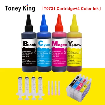 Ink Cartridge pre Epson T0731 Stylus TX111 TX200 TX210 TX209 TX213 TX220 TX400 TX409 TX410 Tlačiareň + 4 Farebné 100ml Atrament Fľaša - Obrázok 1  