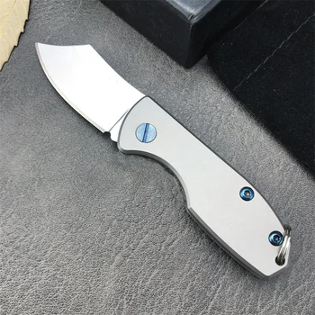 Mini Tlačidlo Nôž Prenosné Účtovná Nôž Titánu Rukoväť D2 Oceľový Skladací Nôž Keychain Outdoor Camping Obrany Nože - Obrázok 1  