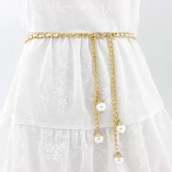Pás reťazca žien jemné perly, dekorácie s šaty pás žien kórejský módne kovové pás sukne GM052 - Obrázok 2  
