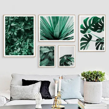 Zelená Monstera Palmového Lístia Gumovník Wall Art Plátno Na Maľovanie Nordic Plagáty A Vytlačí Na Stenu Obrázky Na Steny V Obývacej Izbe Dekor - Obrázok 2  