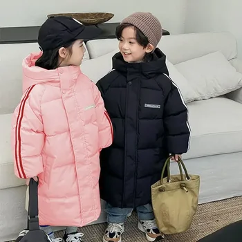 Zahusťovanie Módne Teplá Bunda s Kapucňou kórejský Dole Kabát Zimný Chlapci Dievčatá Plus Velvet detské Oblečenie 2-9 Rokov - Obrázok 2  