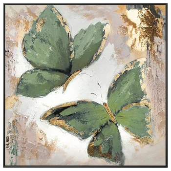 Ručne Maľované Šalvia Zelený Motýľ, Maľovanie na Plátno, Zlatá Fólia Butterfly Umenie, Obývacie Steny, Spálne, Umenie Domova - Obrázok 1  