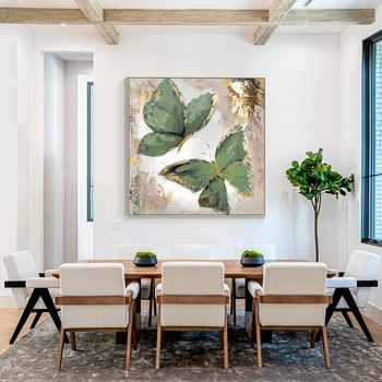 Ručne Maľované Šalvia Zelený Motýľ, Maľovanie na Plátno, Zlatá Fólia Butterfly Umenie, Obývacie Steny, Spálne, Umenie Domova - Obrázok 2  