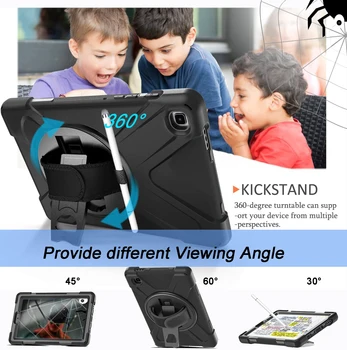 Puzdro pre Samsung Galaxy Tab A7 Lite 8.7 palcový SM-T220/T225/T227 Full-Telo Ochranné puzdro so Stojanom Remienok na Ruku Čierna - Obrázok 2  