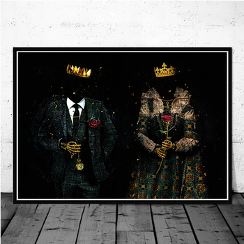Abstrakt Royal Kráľ A Kráľovná S Korunou Plátno Na Maľovanie Kostry Ruže Plagáty Na Stenu Umenie Fotografie, Tlače Pre Domova Nástenná Maľba - Obrázok 1  