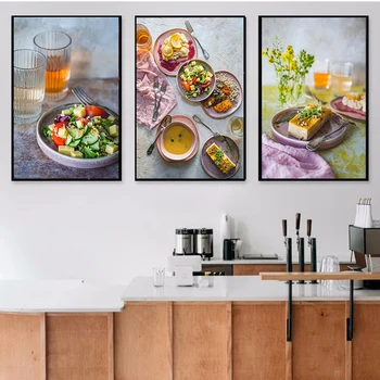 Jedlo Šalát, Dezert, Káva Plagát, Tlač Wall Art Obrazy na Plátne Maľovanie Obývacia Izba reštaurácia cake shop kuchyňa Domova - Obrázok 2  