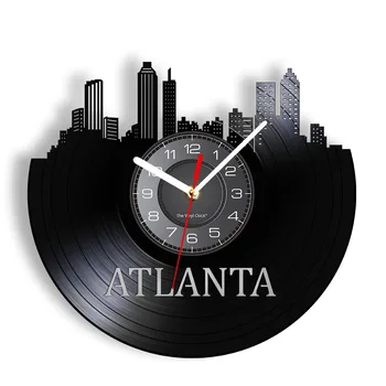 Atlanta Skyline Vinyl Hodiny GA Gruzínsko Wall Art Atlanta Stenu Decor Rodnom meste Atlanta Panoráma Nástenné Hodiny Travel USA Darček - Obrázok 1  
