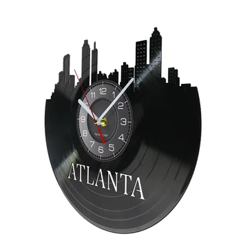 Atlanta Skyline Vinyl Hodiny GA Gruzínsko Wall Art Atlanta Stenu Decor Rodnom meste Atlanta Panoráma Nástenné Hodiny Travel USA Darček - Obrázok 2  