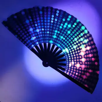 Farebné Reflexné Skladacia Ventilátor Gradient Magic Mäkké Vlákna Tkaniny Ventilátor 33 cm Veľký Fanúšik Kung Fu UV Žiarivka, Skladacie Tanečné Party - Obrázok 2  