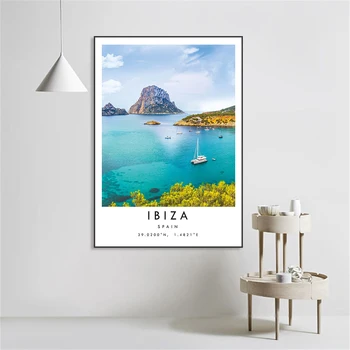 Ibiza Cestovanie Tlač Plagátu Farebné Moderné Mesto Španielska Jazero, Hory Minimalistický Krajiny Plátno Na Maľovanie Domov, Miestnosti Dekorácie - Obrázok 2  