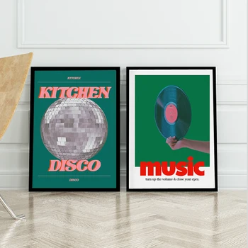 Eklektický Disco Kuchyňa Tanečnej Hudby Plagát a Vytlačí Vintage Typografii Wall Art Obraz na Plátne Maľovanie Bar Obývacia Izba Dekor - Obrázok 2  
