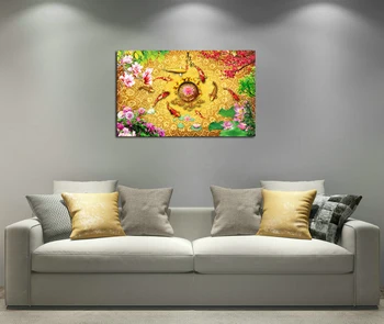 Čínsky Štýl lotosové Kvety Koi Ryby, Maľovanie na Plátno, Tlač Plagátov Wall Art Decor Vytlačené Obrázky na Obývacia Izba HYL1219 - Obrázok 2  