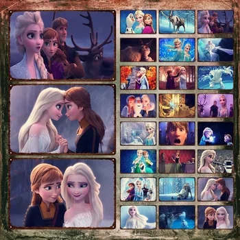 Mrazené Disney Kovové Značky Elsa a Anna Rozprávky Tin Známky Dekoratívne Vintage Qplaque Wall Art Nálepka pre Girl Izba Dekor - Obrázok 1  
