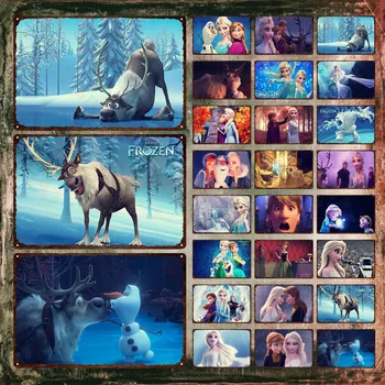 Mrazené Disney Kovové Značky Elsa a Anna Rozprávky Tin Známky Dekoratívne Vintage Qplaque Wall Art Nálepka pre Girl Izba Dekor - Obrázok 2  