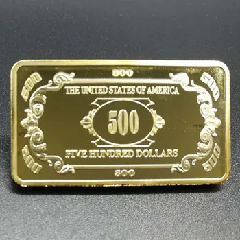 5 Ks Non Magnetické 500 dolárov bankoviek 1 OZ 24K reálne pozlátené odznak 50 x 28 mm so suvenírmi mince zlata bar - Obrázok 1  