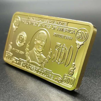 5 Ks Non Magnetické 500 dolárov bankoviek 1 OZ 24K reálne pozlátené odznak 50 x 28 mm so suvenírmi mince zlata bar - Obrázok 2  
