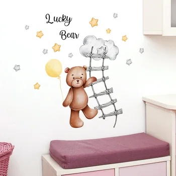 Kresleného medvedíka Mraky Rebrík a Hviezdy Stenu – detské Izby Domova Nálepky - Obrázok 1  