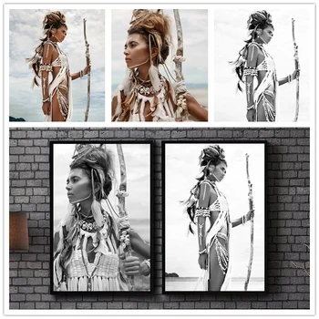 Indická Žena Nordic Plagát Dievča Wall Art Plátno Maľovaní Plagátov A Potlačou Obrazov Na Stenu Pre Obývacia Izba Domova Bez Rámu - Obrázok 2  