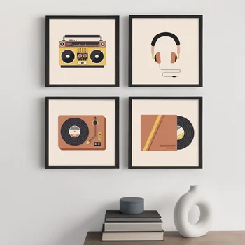 Hudba Kazetové Pásky Rádio CD Prehrávač Plagáty a Vytlačí Plátno na Maľovanie Nordic Wall Art Obraz Moderného Obývacej Miestnosti Domova - Obrázok 1  