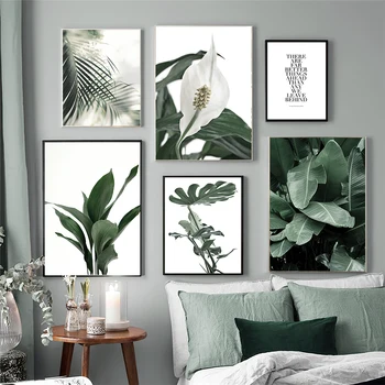 Tropické Rastliny Palmové Listy Biely Kvet Wall Art Plátno Na Maľovanie Nordic Plagáty A Potlačou Obrazov Na Stenu Pre Obývacia Izba Dekor - Obrázok 2  