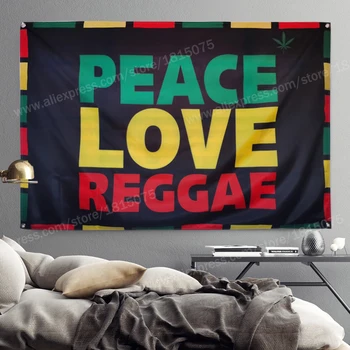 Mier, Láska Reggae Vlajky Zástavy Polyester 5*3 FT 144* 96 CM Visí Na Stene 4 osadené priechodkami Vlastné Vlajky, Krytý Rasta - Obrázok 2  