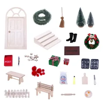 27Pcs Malý Víla Drevené Dvere Vianoce Miniatúrne Dekorácie, 1:12 Doll House Scény, Rekvizity pre Železnice Architektonické - Obrázok 1  
