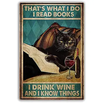 Granbey Black Cat Tin Prihlásiť Čítať Knihy Mačka Kovové Prihlásiť Wall Art Decor, Verejné Prihlásenie, Dekorácie Prihláste sa pre Domáce Koľaji Hotel Nápad Dary - Obrázok 1  
