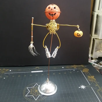 Steampunk Halloween Tekvica Strašiak Ornament Kovové Montáž Model Creative Ploche Dekorácie - Obrázok 1  