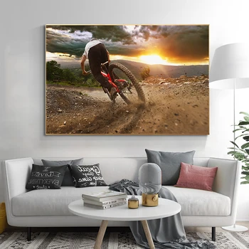 Moderné Umenie západu Slnka Biker Krajiny Plagát Plátno Maľovaní Plagátov a Tlačí na Steny Umenie Modulárny Obrázky pre Obývacia Izba Dekor - Obrázok 2  