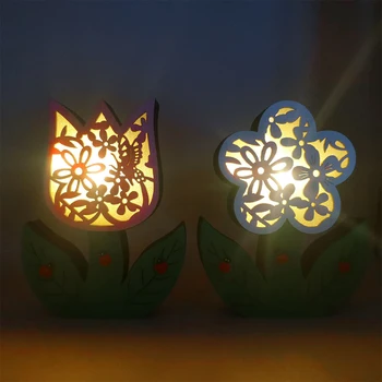 Drevený Kvet Svetlo Roztomilý Drevené LED Nočné Lampy Tvorivé LED Kvetinové, Ľahké Kvetinové Dekorácie Svetla Ploche Umenia pre Ornament - Obrázok 1  