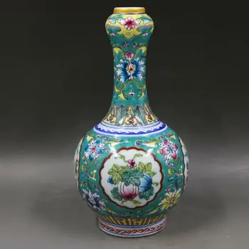 Čínsky Zelený Famille Rose Porcelánu Qing Qianlong Kvety Dizajn Váza, 10.2 palcov - Obrázok 1  