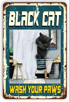 Kávu Preto, že Vražda je Zle' Stenu Decor Znamenie,Zábavné Black Cat Tin Znamenie,Vintage Retro Plagátu Obrazy Cute Cat&Coffee Domov Posteľ - Obrázok 2  