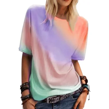 Letné dámske Fashion T-shirt Gradient Graphic Tee 3d T-tričko Krátky Rukáv Harajuku Nadrozmerné O-krku Voľné Oblečenie, Bežné Topy - Obrázok 1  